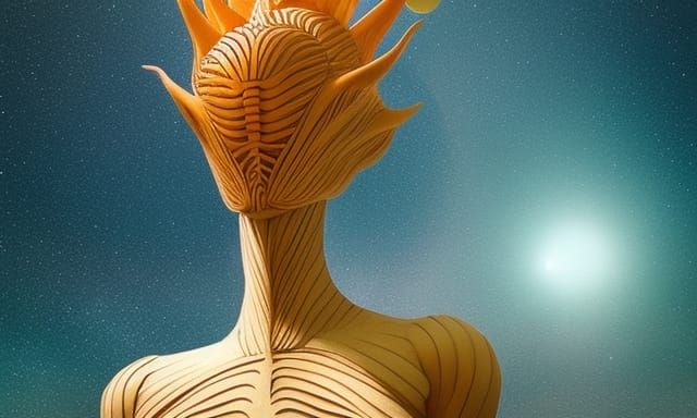 Celestial Woman in Surreal Sun and Moon Bed