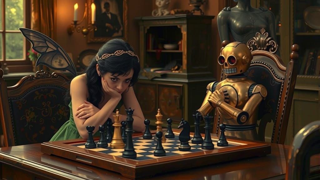 Victorian Fairy Chess Match with Brass Robot