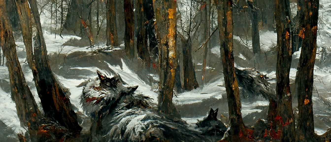 Wild wolf in wintry forest
