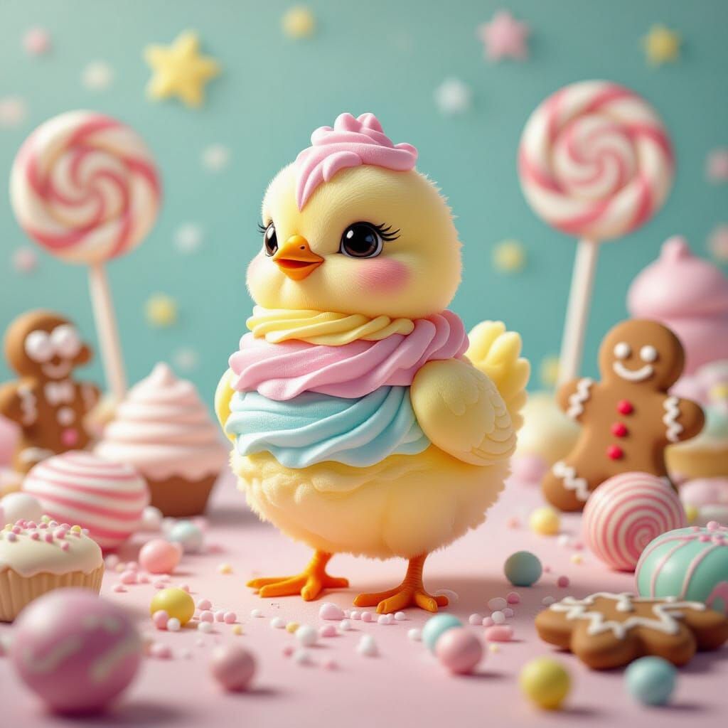 Ice Cream Chick on Whimsical Candy Background Digital Art