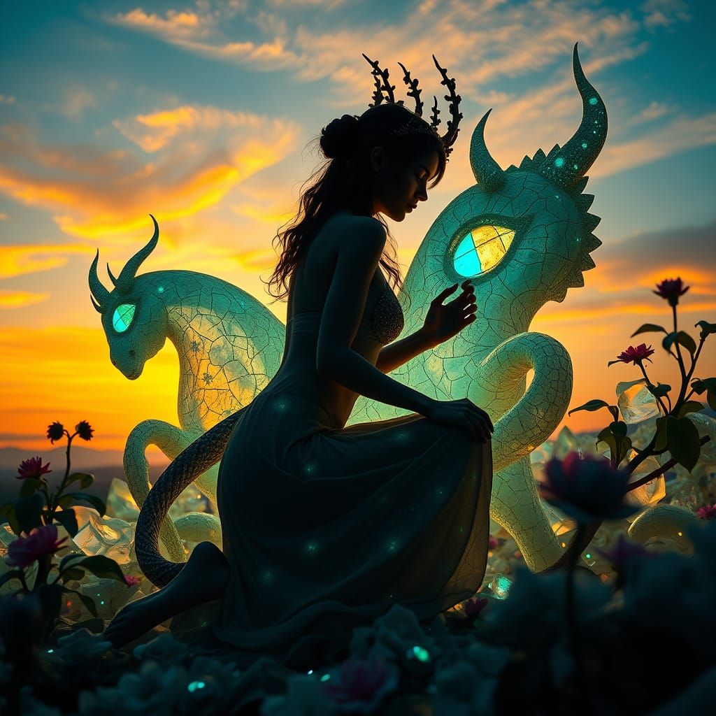 Surrealist Goddess Among Whispers of Ancient Lore