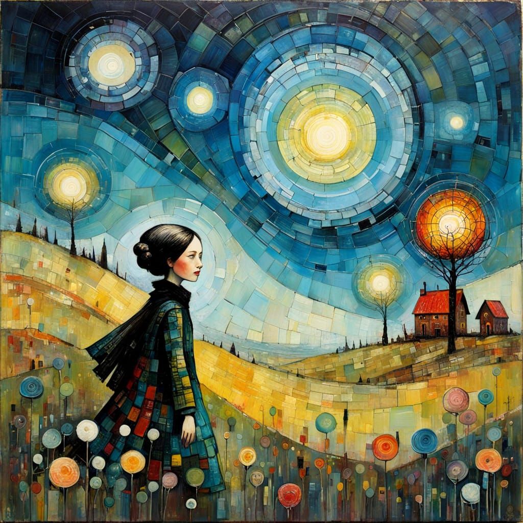 Primitive Naive Encaustic Painting With Textured Elements