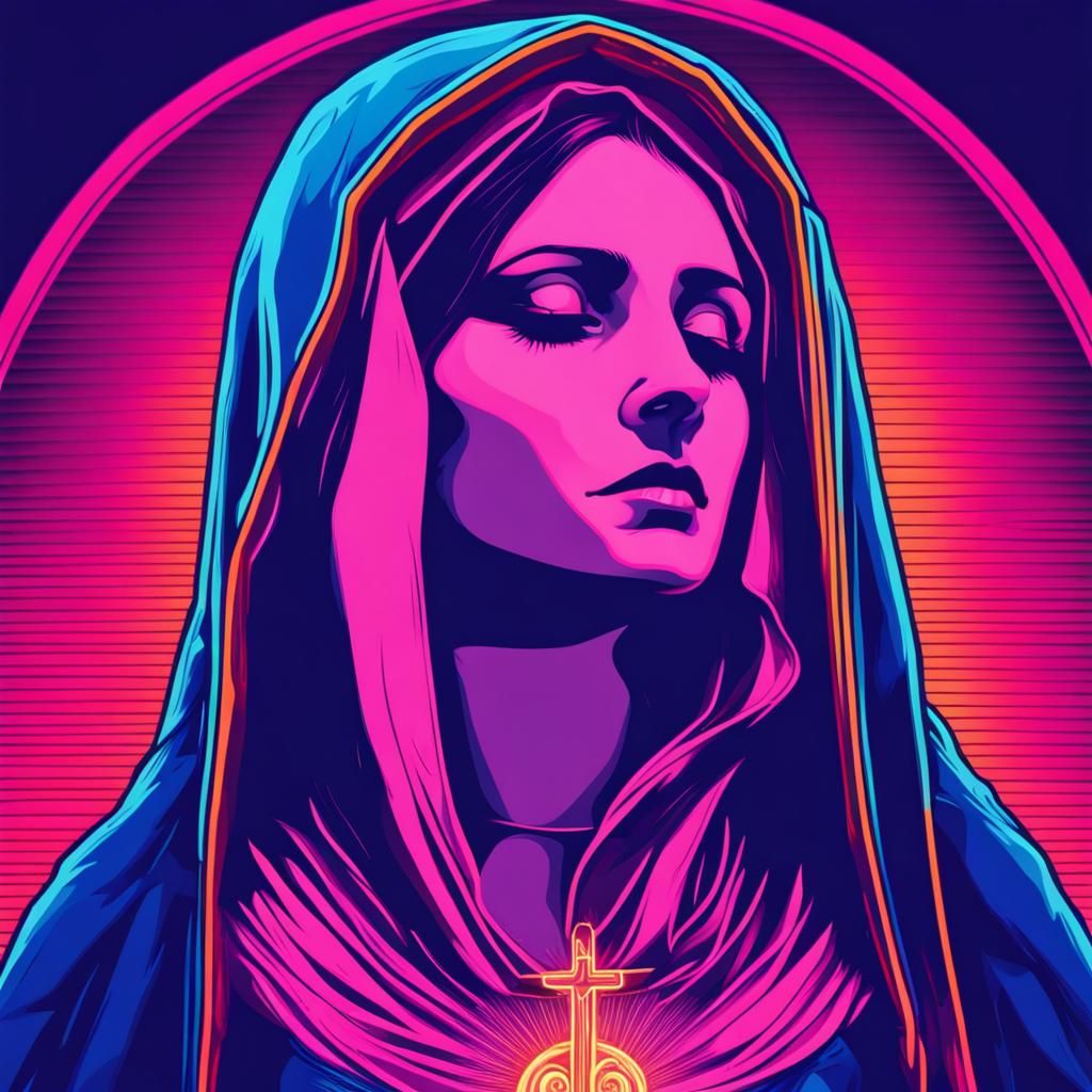 Our Lady of Sorrows in Synthwave Neon Style