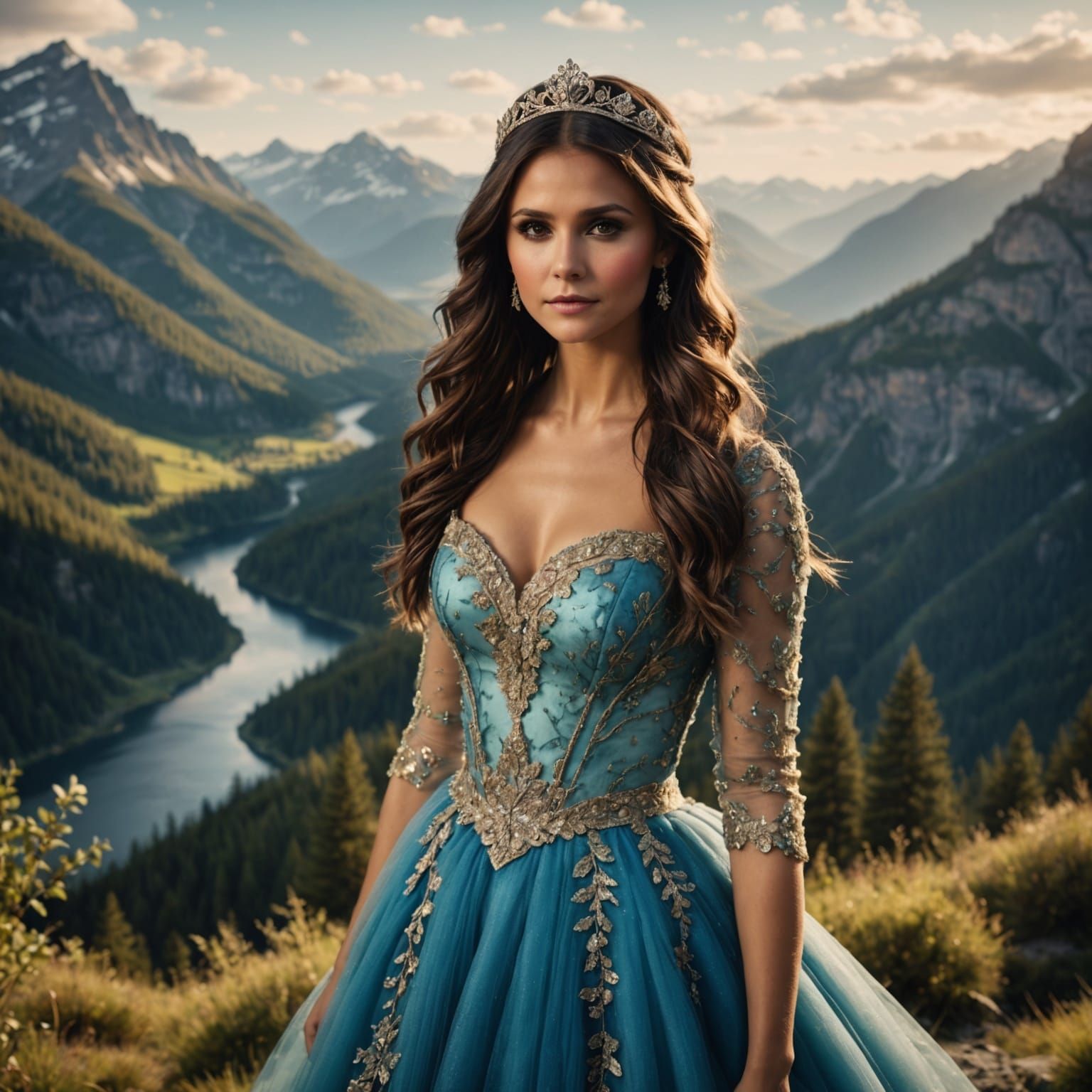 Celestial Princess Amidst Breathtaking Landscape in Ethereal...