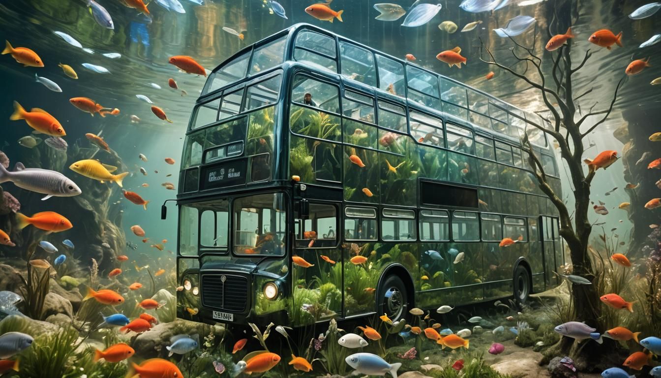 Translucent Bus Aquarium: Surreal 3D Anime Art