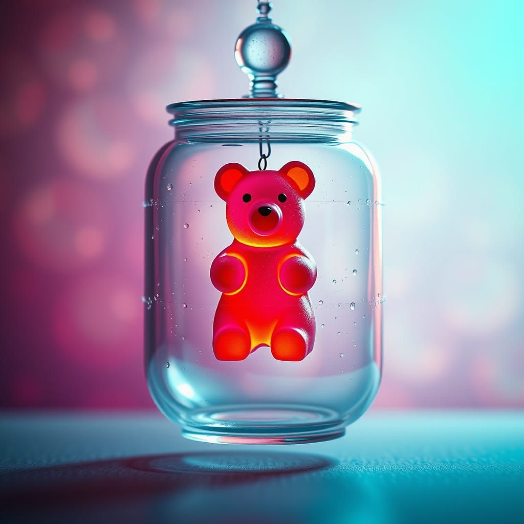 Gummy Bear in Glass Jar: Fantasy Concept Art