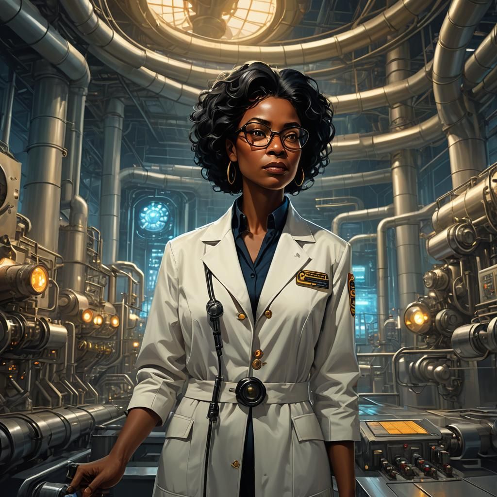 Sci-Fi Nuclear Scientist in Futuristic Power Plant