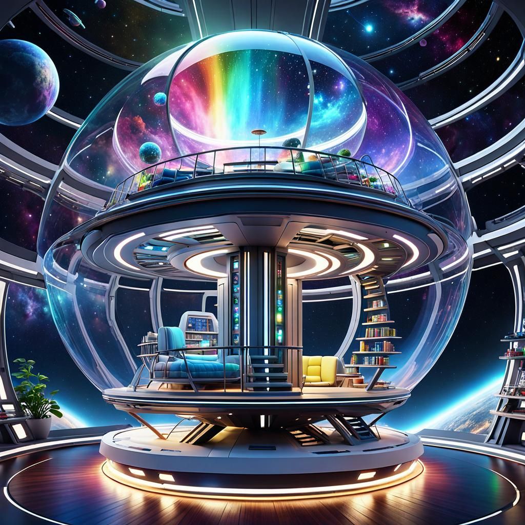 Cute Living Interior in Spaceship, Sparklepunk Style