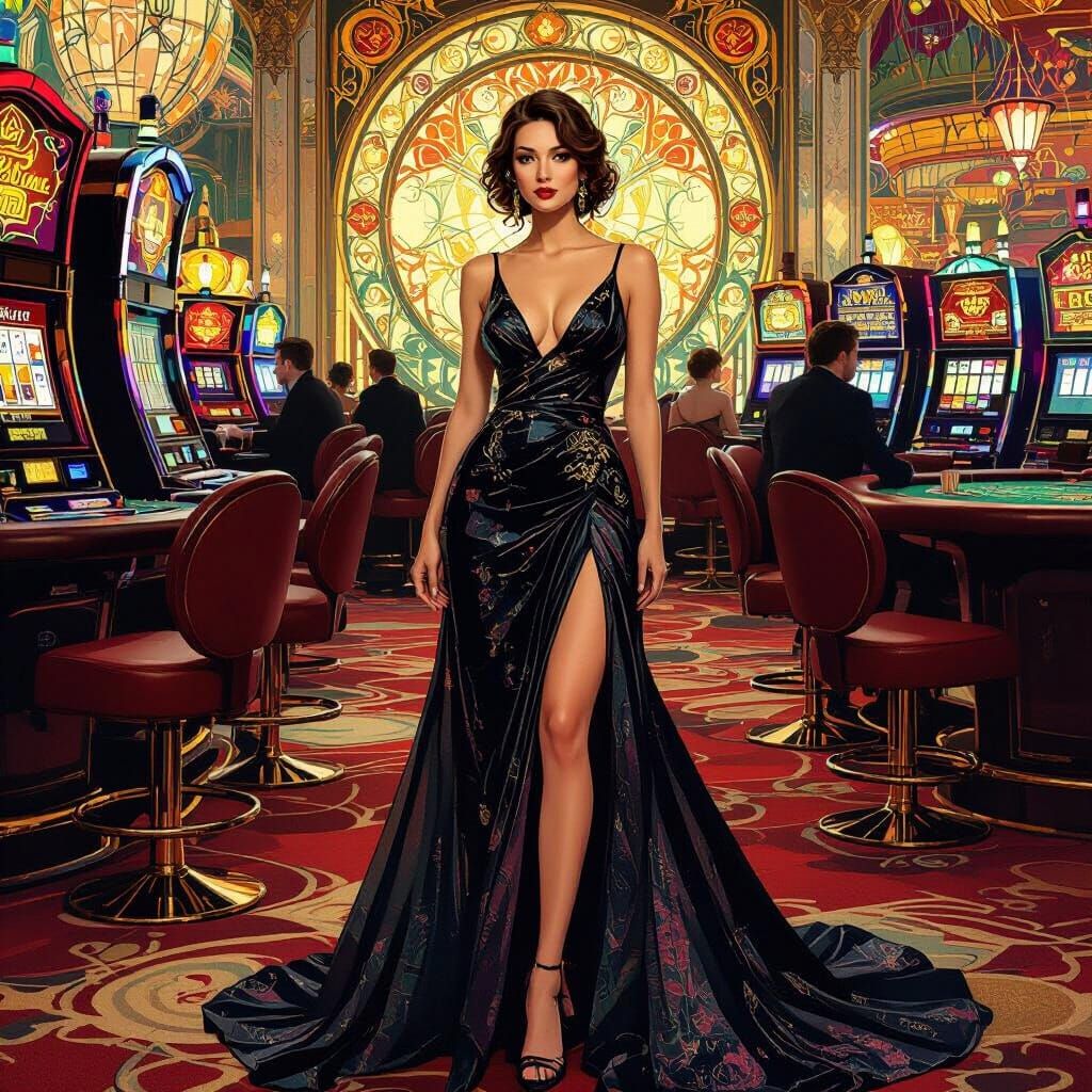 Elegant Woman in Casino, Art Nouveau and Realism