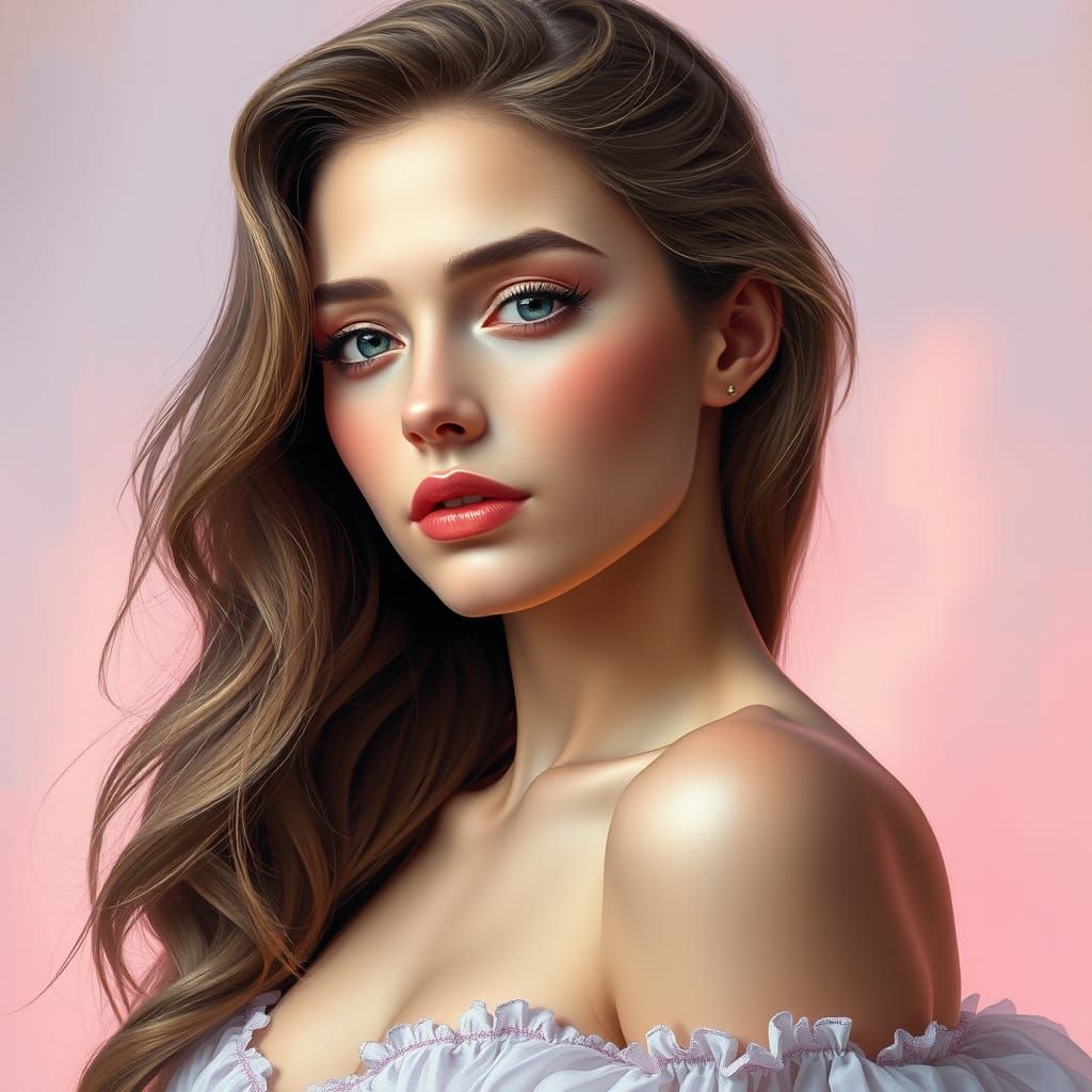 Hyper-Realistic Romanticism Portrait in Soft Lavender Tones