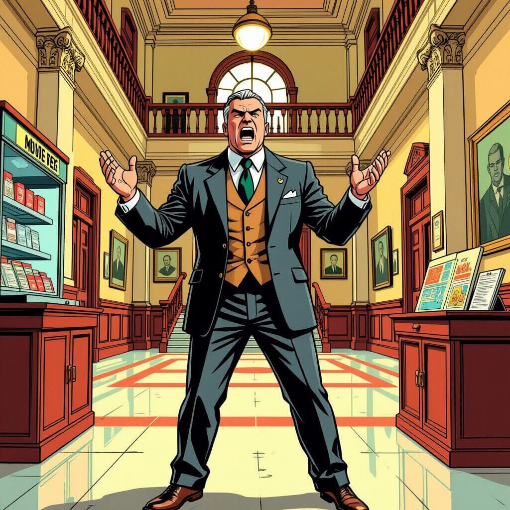 Stern Headmaster Confronts Vendor in Comic Book Style