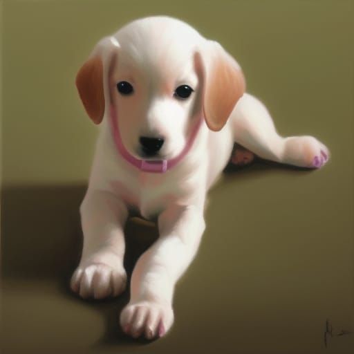 Pastel Puppy with Bone: Gouache Impressionist Painting