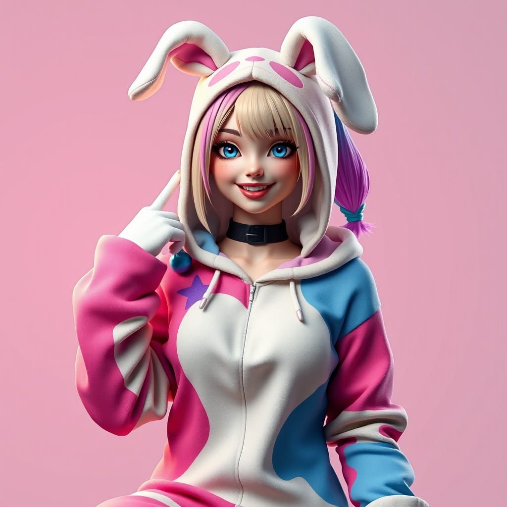 Anime-Style Harley Quinn in Easter Bunny Kigurumi