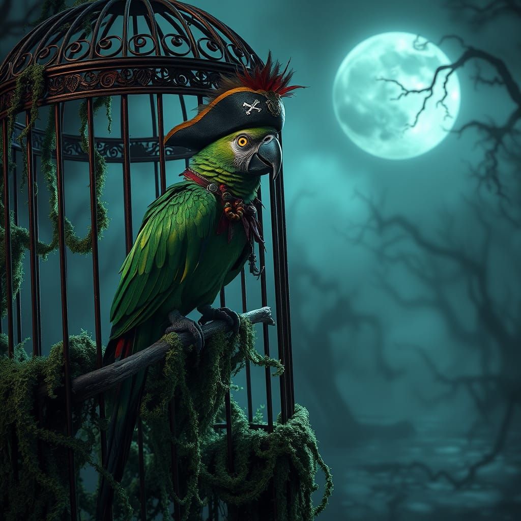 Zombie Parrot in Haunted Swamp Birdcage