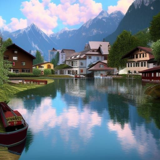 Swiss Lake Houses: Detailed Matte Painting