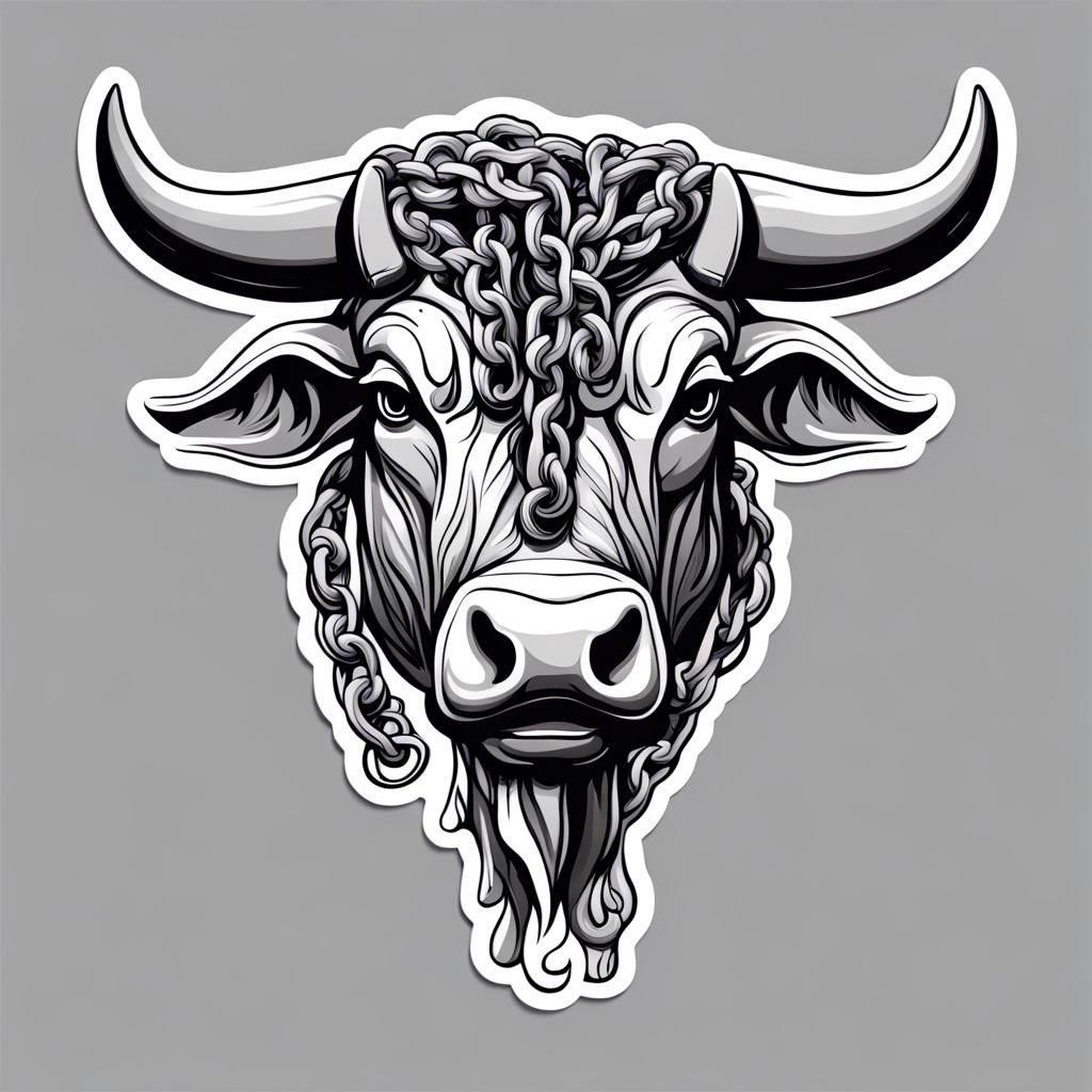 Fiery Paper Bull Sticker in Black and White