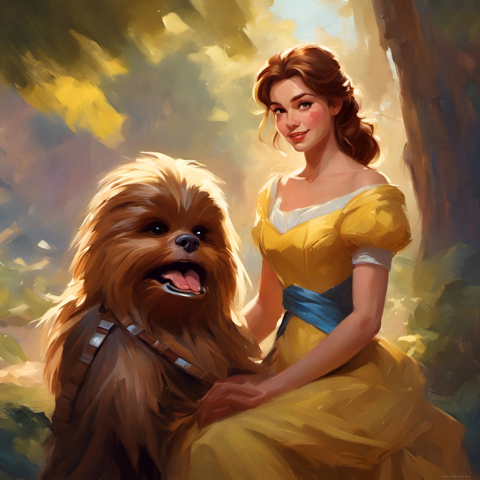Belle and Chewbacca Portrait in Classical Style
