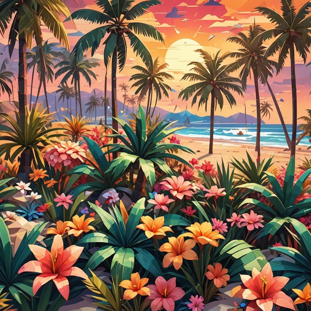 Floral Digital Product in Low-Poly Pop Art Style