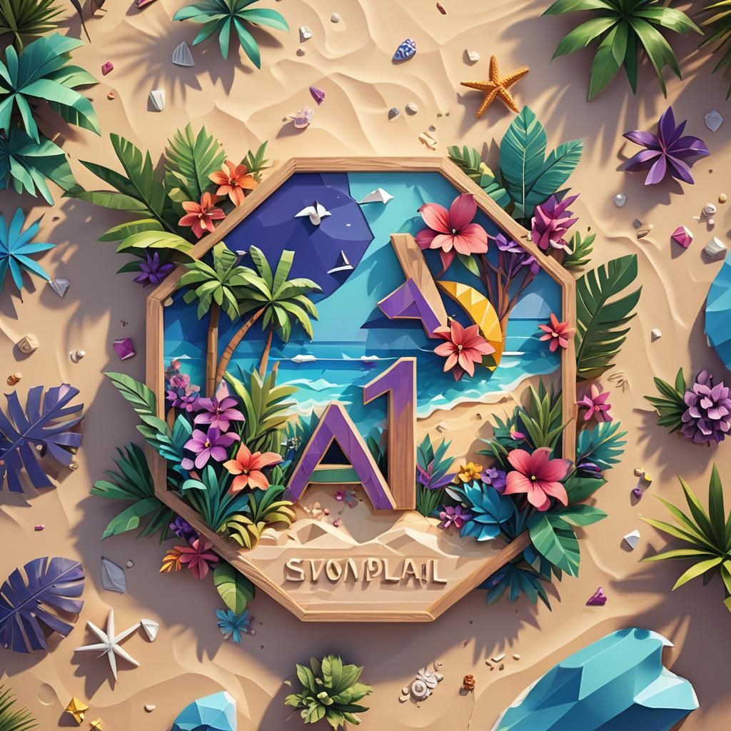 Tropical Beach Scene in Low-Poly 3D Pixel Art