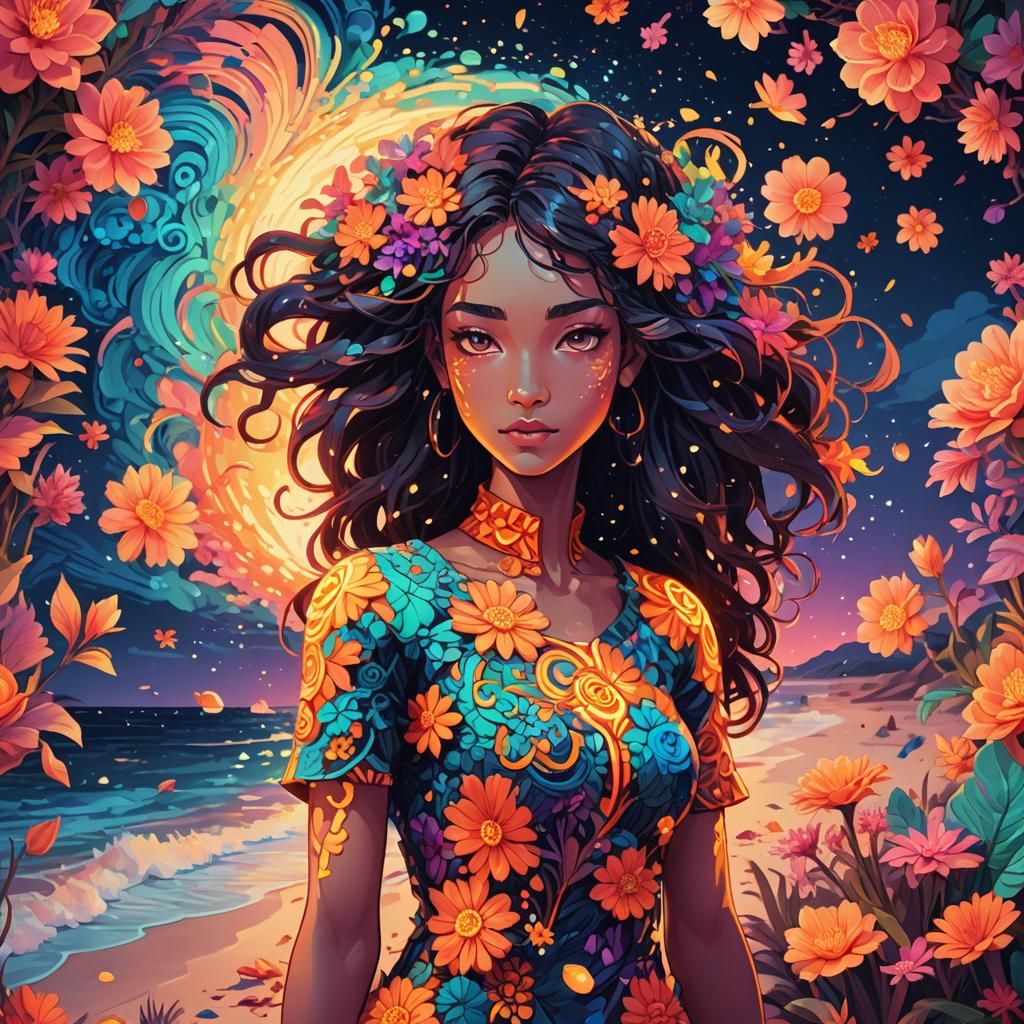 Vibrant Pixel Art Avatar on Beach in Pop Art Style