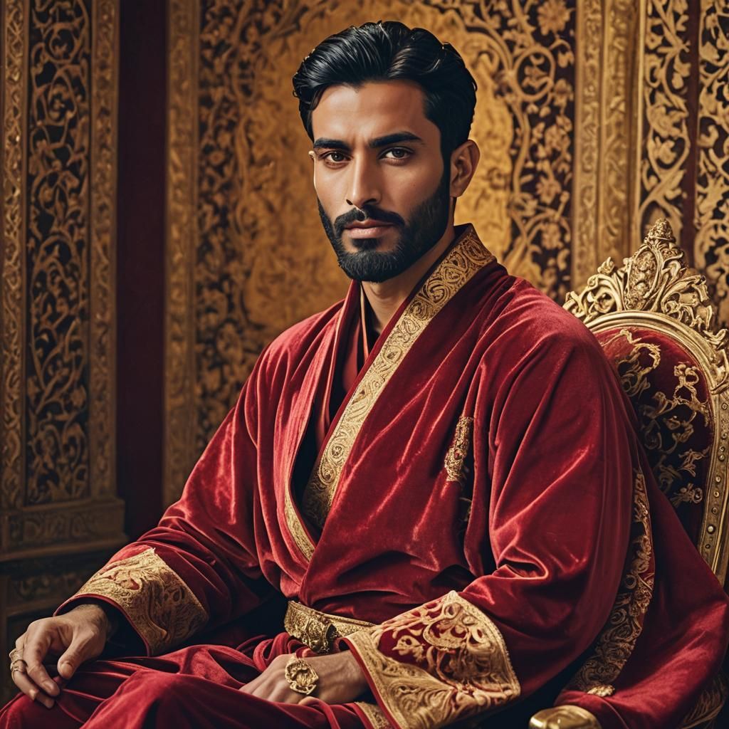 Young Aristocrat on Golden Throne in Impressionist Style