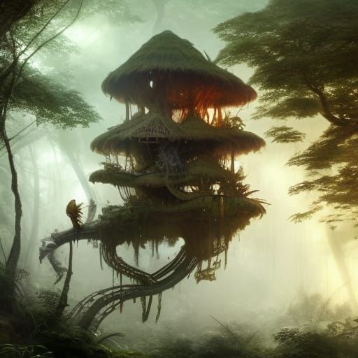Lush Jungle Elf Treehouse in Golden Hour Light