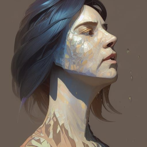 Detailed Portrait of Girl Before Bookshelf