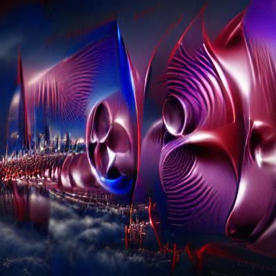 Red Chrome Symmetric Sound Waves: Digital Matte Painting