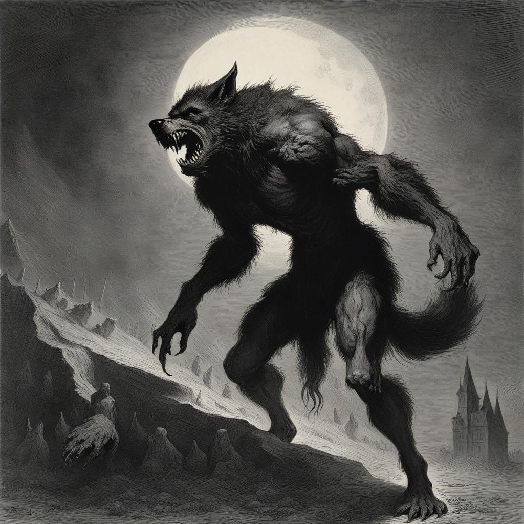 Terrifying Werewolf in Dark Horror Illustration