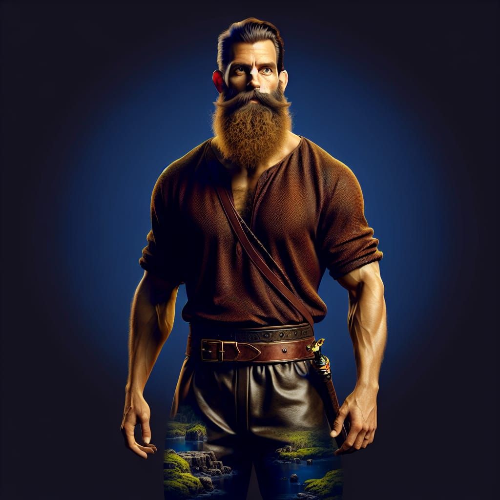 Fantasy Art: Muscular Bearded Man in Leather