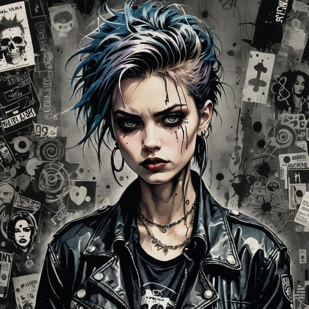 Grunge Woman in Rotoscoping Style Illustration