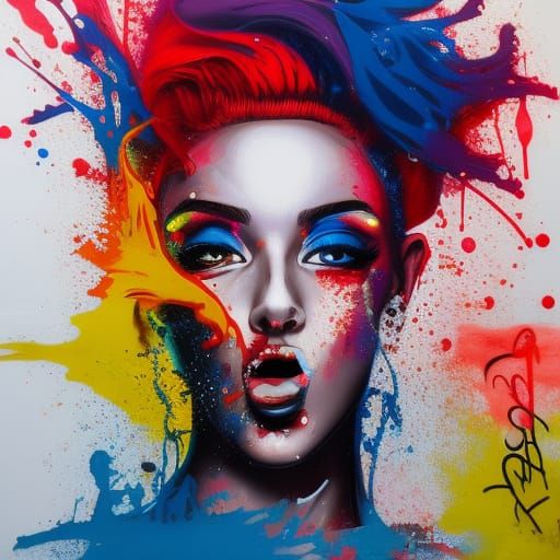 Graffiti Art: Curly Hair and Red Lipstick