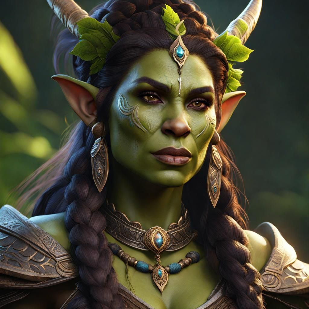 Attractive Orc Druid Portrait in Detailed Matte Painting