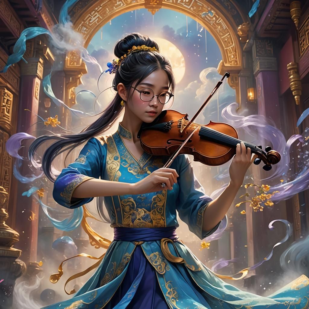 Fantasy Art of Chinese Girl Playing Viola