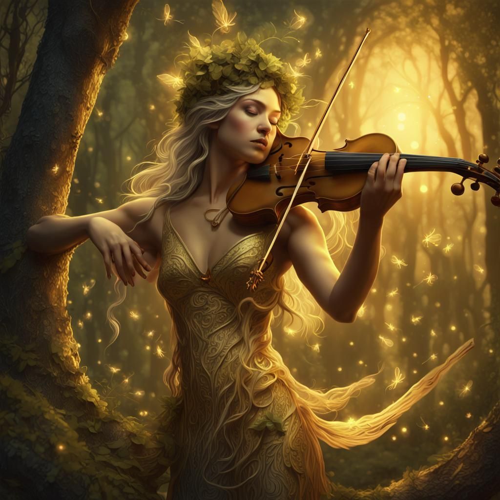 Dryad Bard in Moonlit Forest