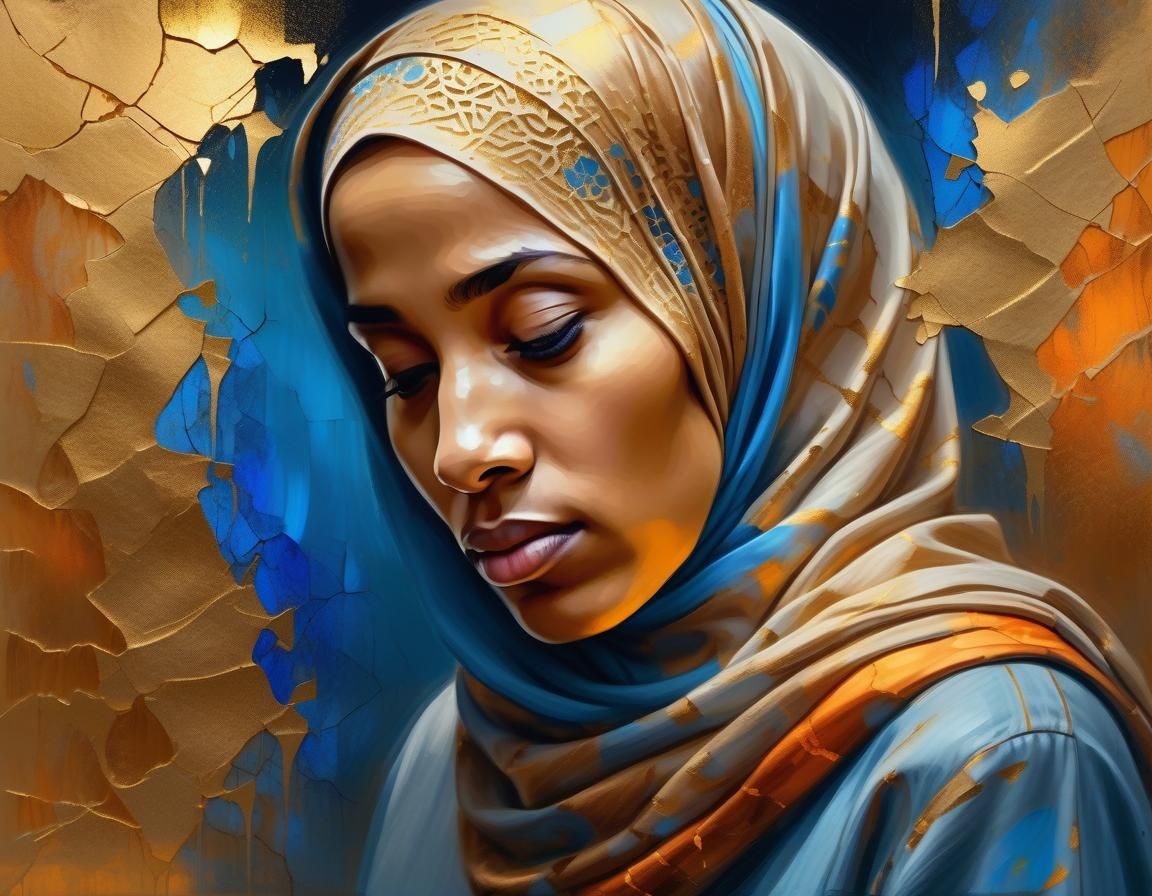 Contemplative Woman in Hijab: Digital Painting