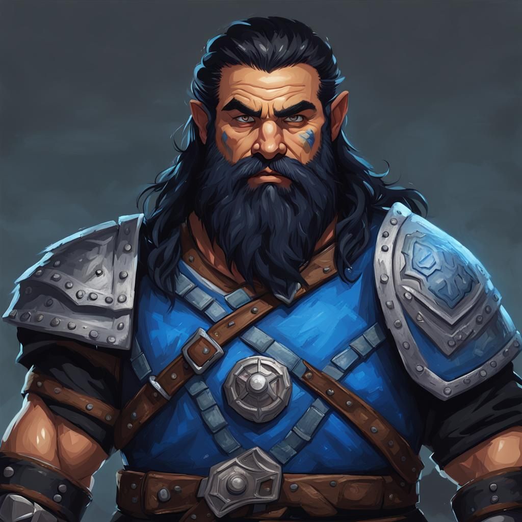 Dwarf Barbarian Portrait with Blue War Paint