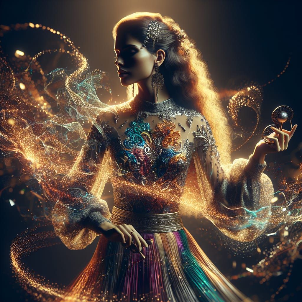 Elegant Middle-Eastern Dancer in 3D Double Exposure