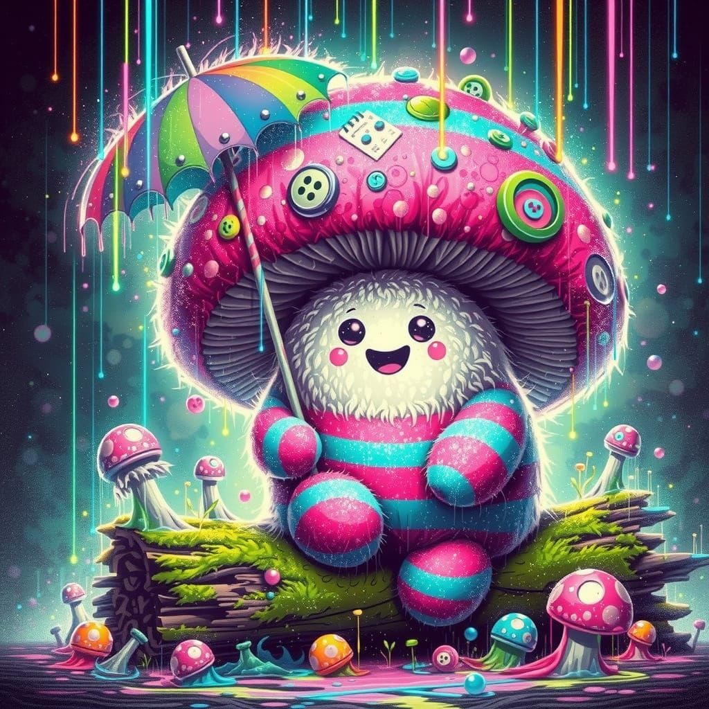 Mushroom Spirit with Buttons for Eyes in Post-Apocalyptic Sc...