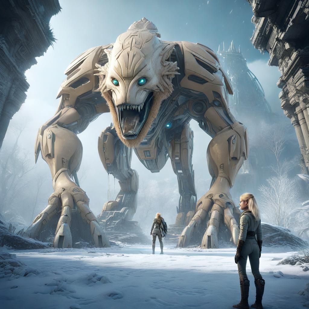 Archeologist Confronts Alien Creature in Frozen Jungle