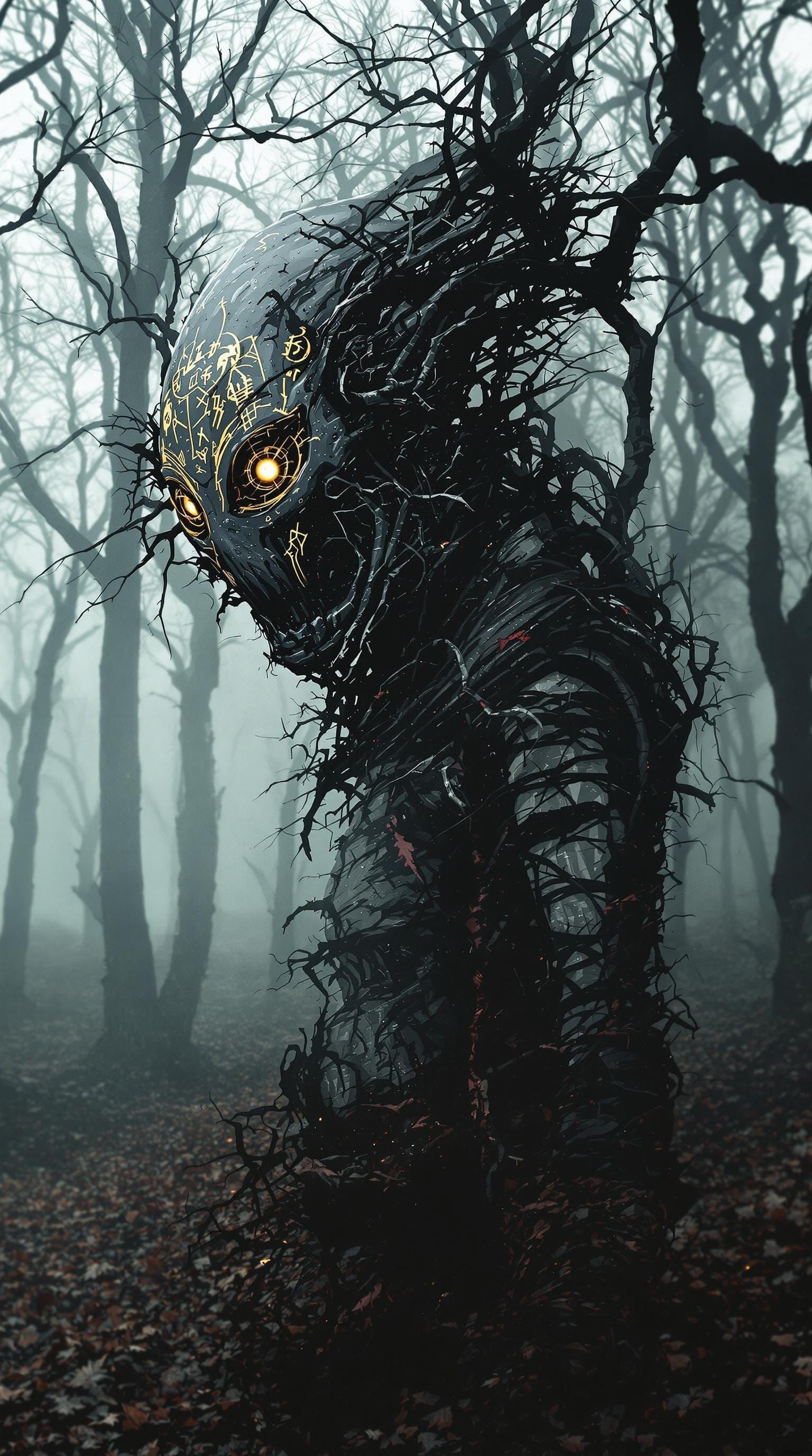 Ethereal Horror Unveiled in Dark, Gnarled Landscape