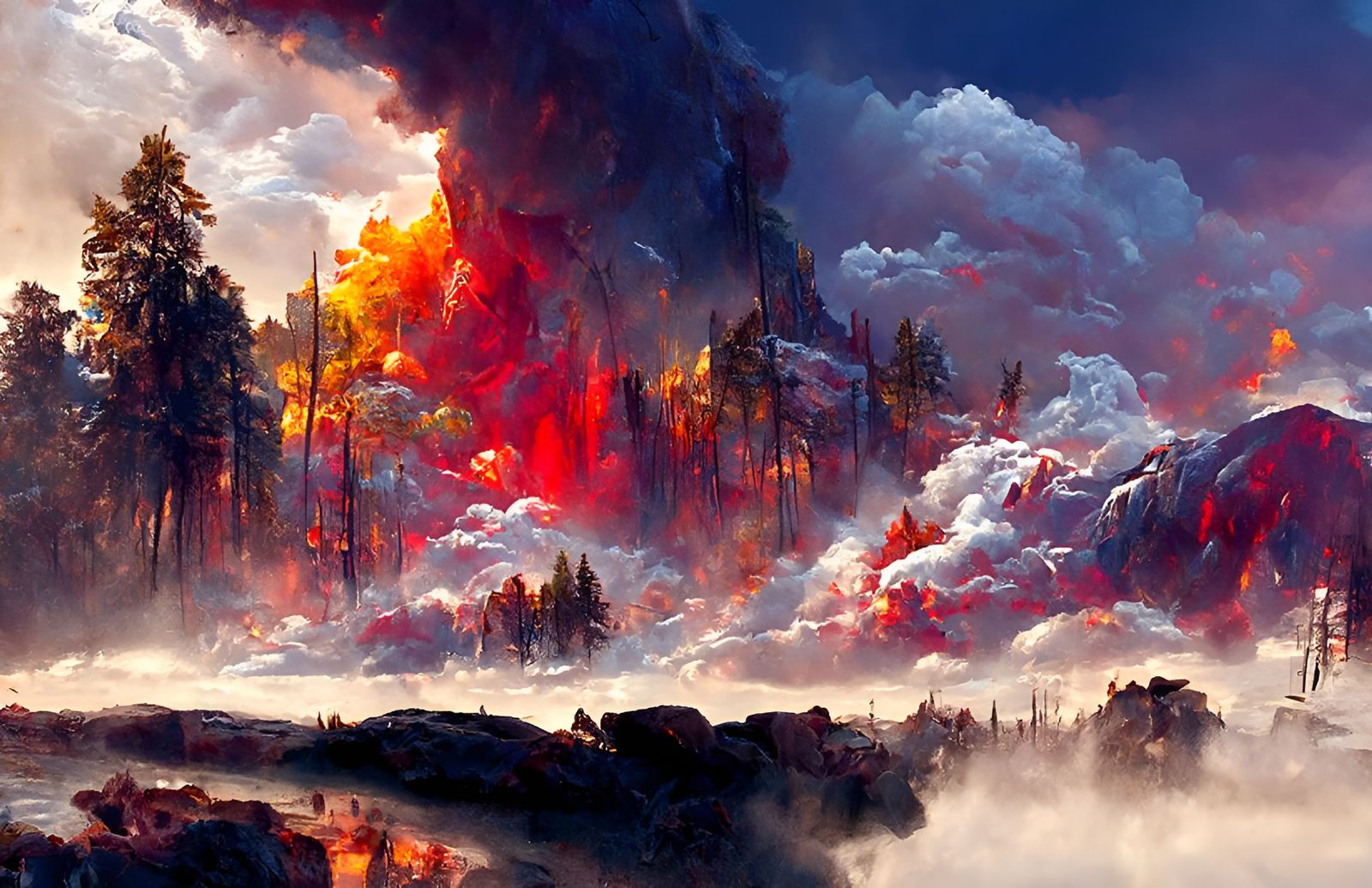 Inferno: Mountain Forest Fire in Romantic Style