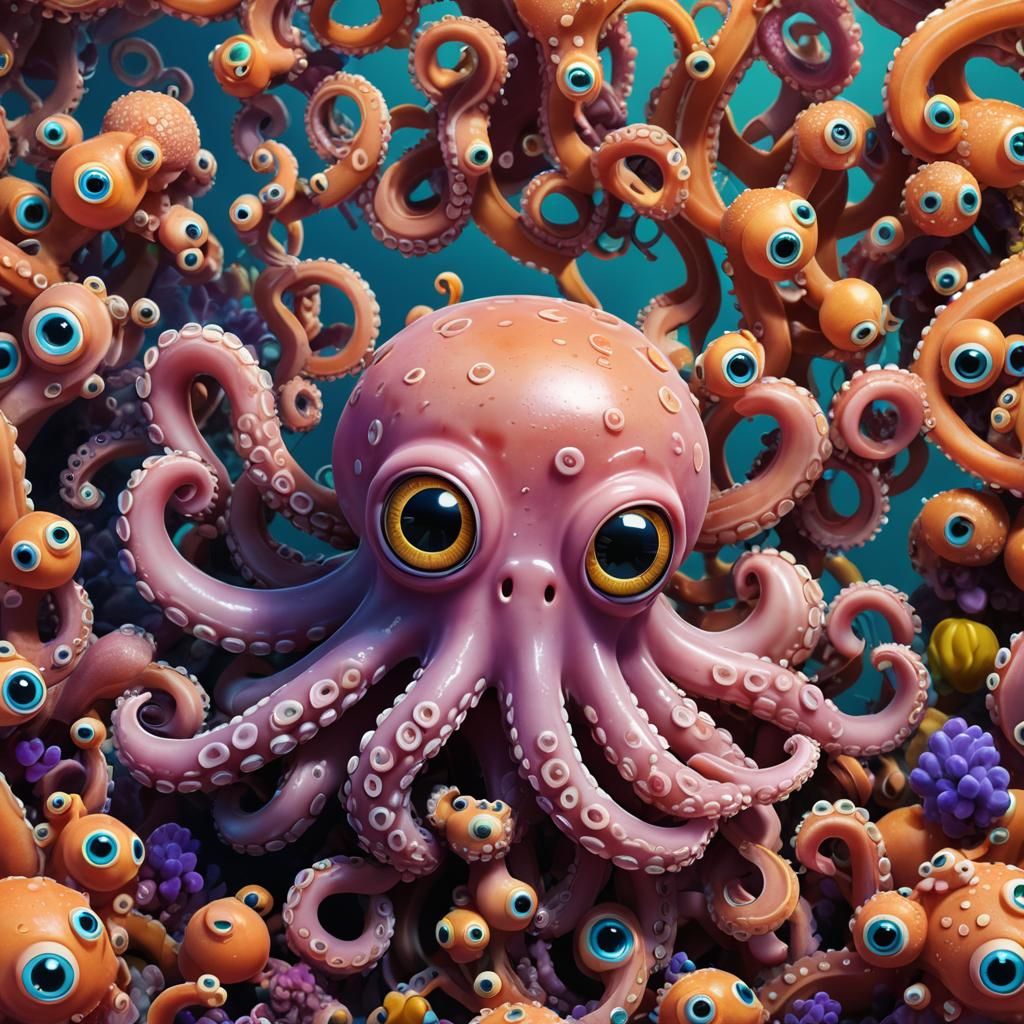 Cute Octopus with Big Eyes in Pixar Style
