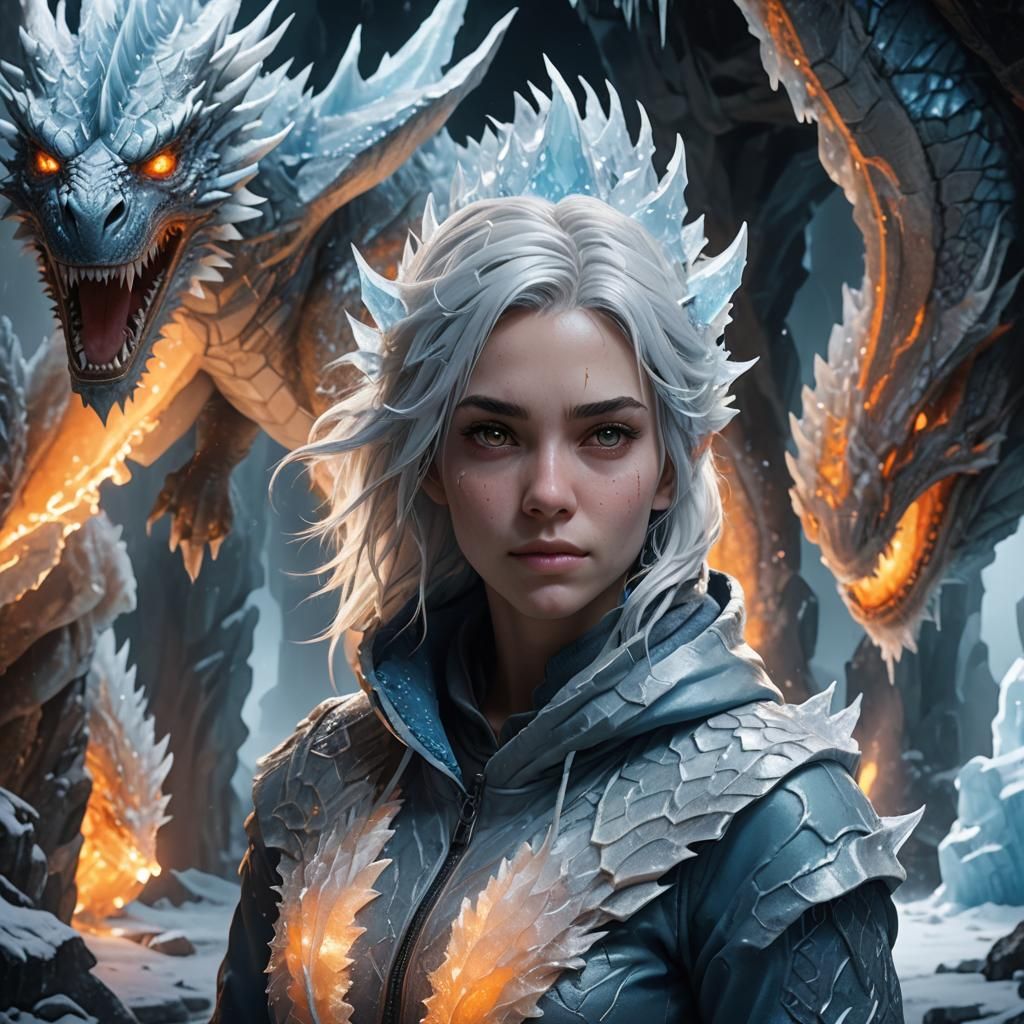 Icy Dragon Girl Portrait in Fantasy Art Style