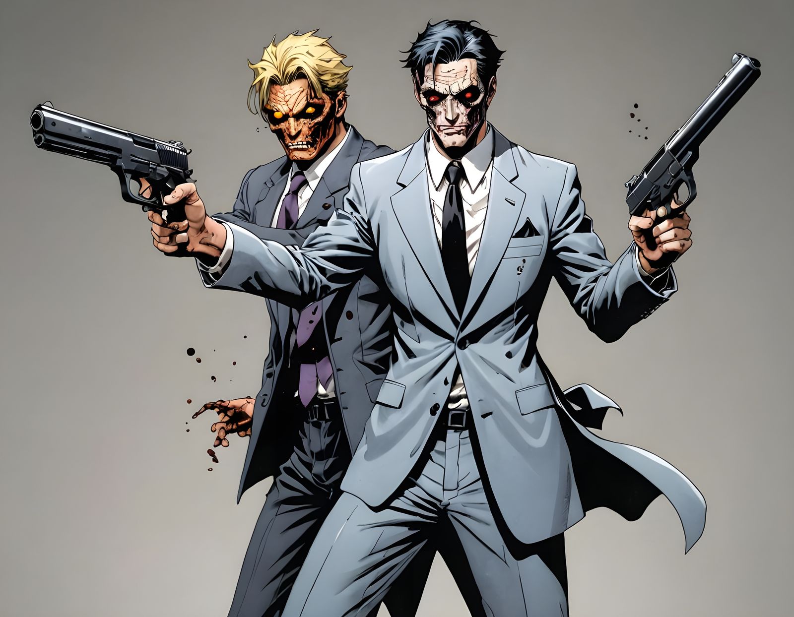 Epic Manga Portrait of a Dual-Faced Gun-Wielding Hero