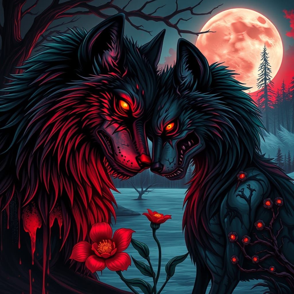 Ethereal Wolves in Chromatic Surrealism