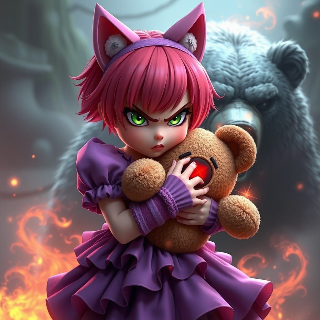 Anime-Inspired Young Girl with Fiery Spirit and Whimsical To...