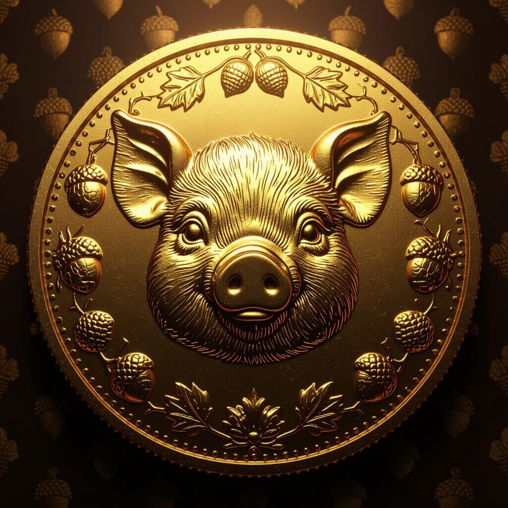 Antique Gold Coin with Piglet Head Relief