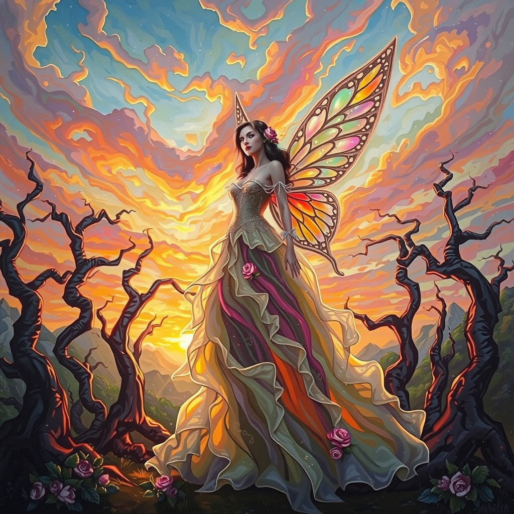 Surreal Fairy Amidst Vibrant Mountains