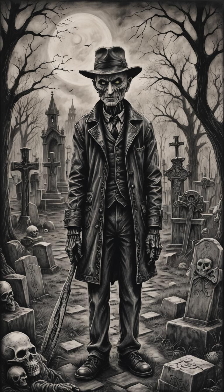 Freddy Krueger Graveyard in Gothic Zentangle Style